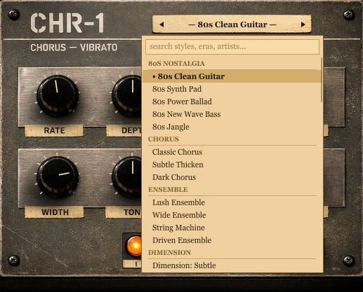 CHR-1 preset browser showing 41 factory presets across categories