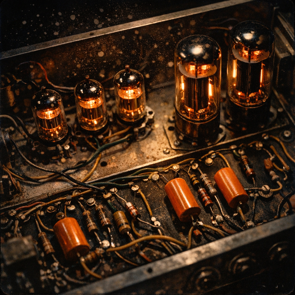 Cutaway diagram of a 12AX7 vacuum tube showing internal structure