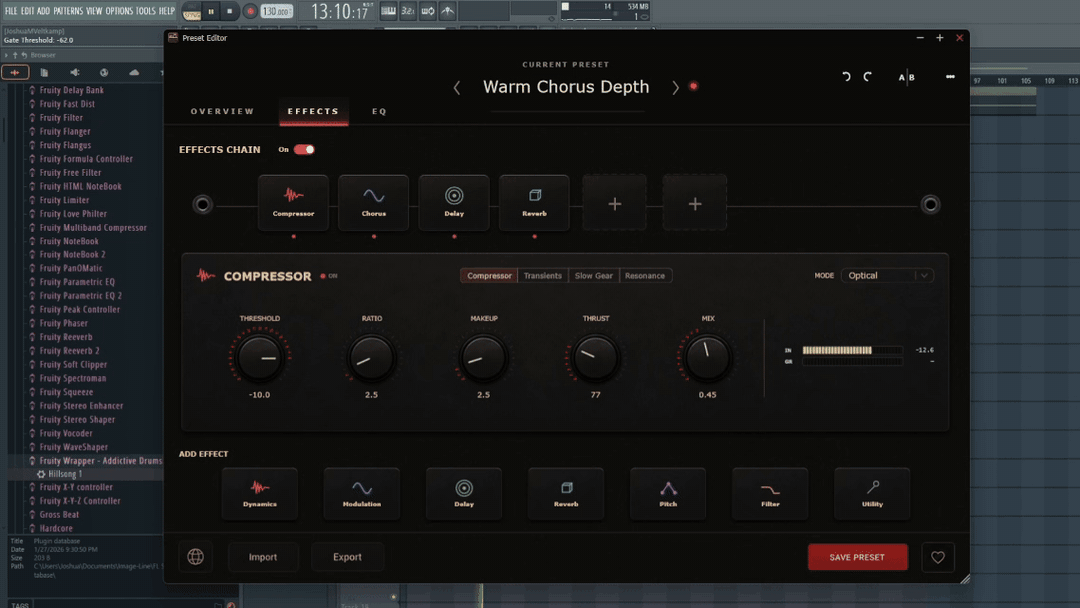 The new Effects tab in Roomtone with chain reorder and live visualizers