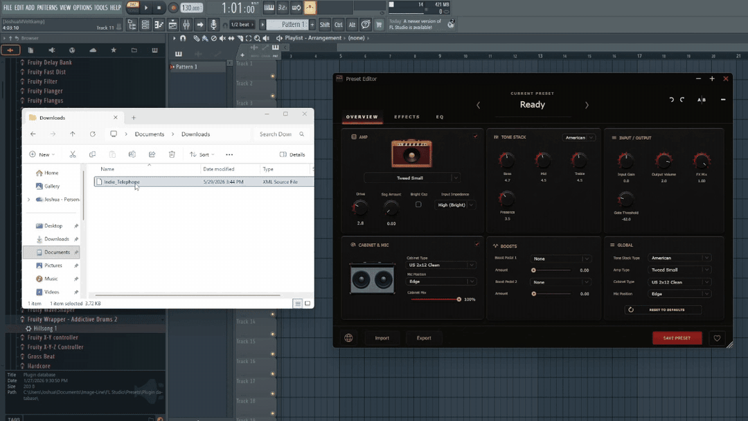 Drag-dropping a preset directly onto the Roomtone Preset Editor window